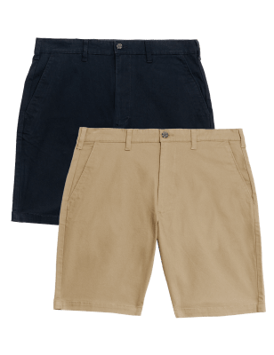 

Mens M&S Collection 2pk Cotton Rich Stretch Chino Shorts - Stone/Navy, Stone/Navy