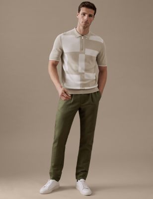 Tapered Fit Linen Blend Trousers - OM