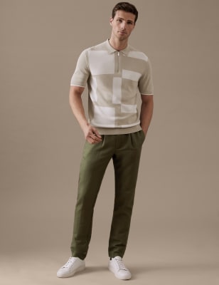 Tapered Fit Linen Blend Trousers - LU