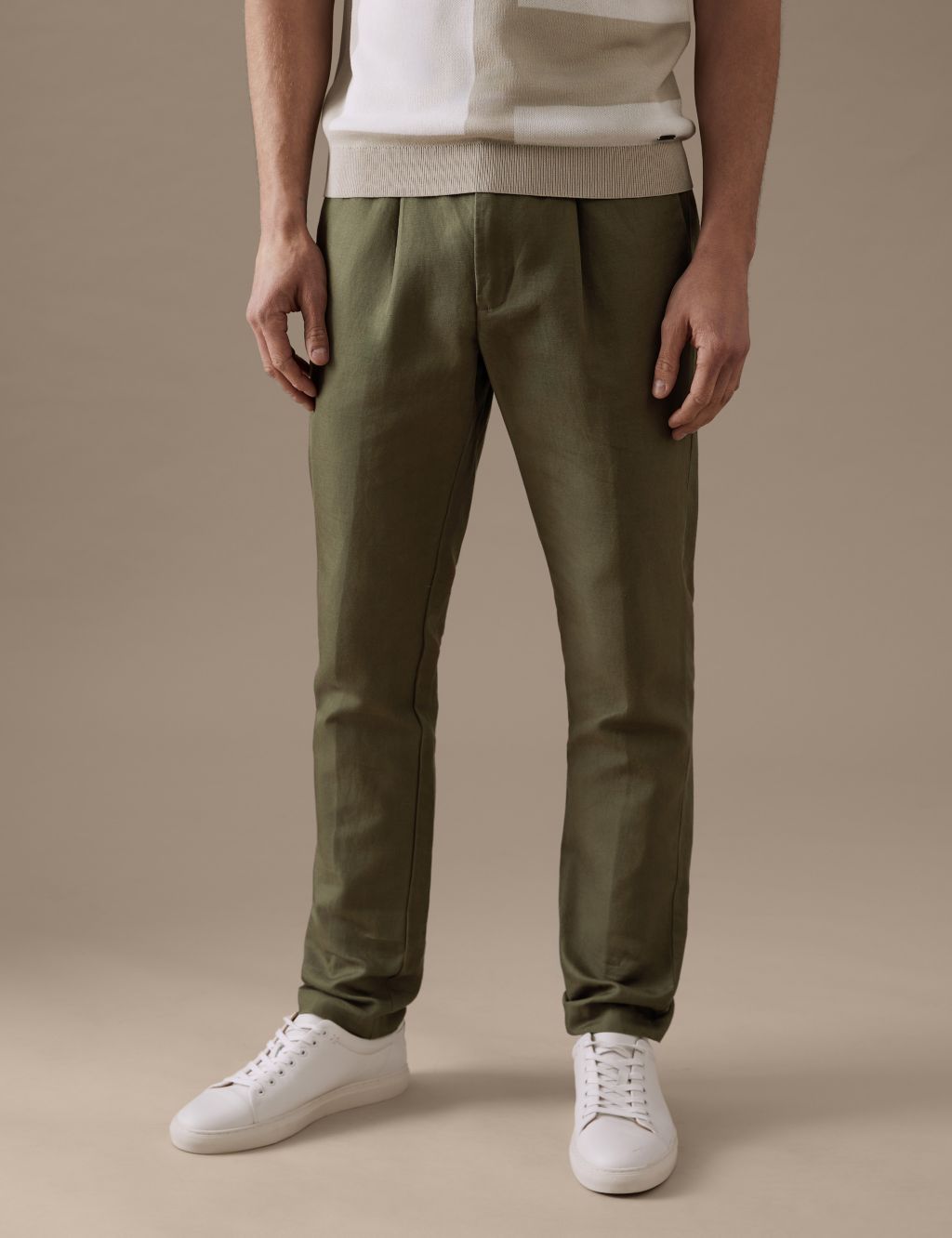 Tapered Fit Linen Blend Trousers image 4