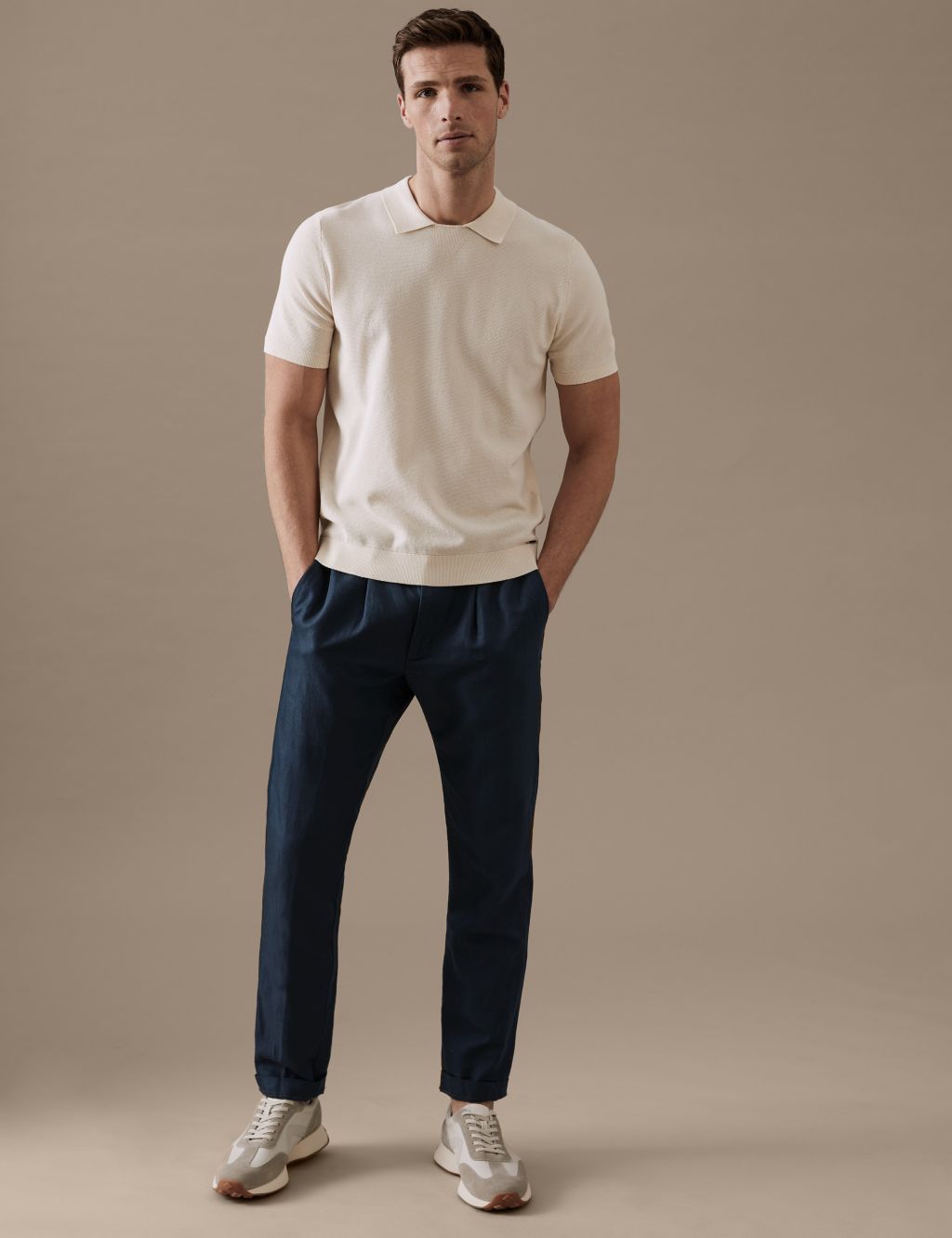 Tapered Fit Linen Blend Trousers image 1