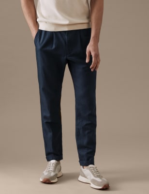 Tapered Fit Linen Blend Trousers