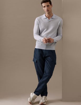 Regular Fit Linen Blend Cargo Trousers - NO