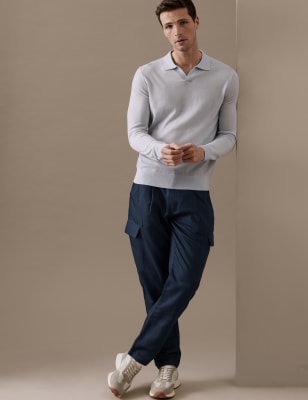 

Mens Autograph Regular Fit Linen Blend Cargo Trousers - Navy, Navy