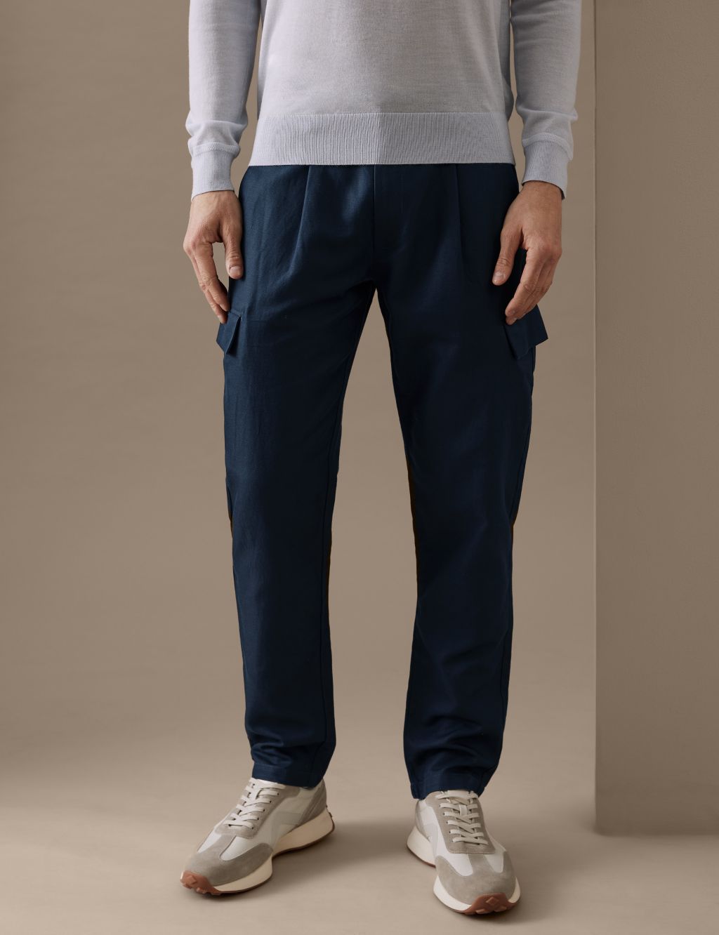 Regular Fit Linen Blend Cargo Trousers image 3