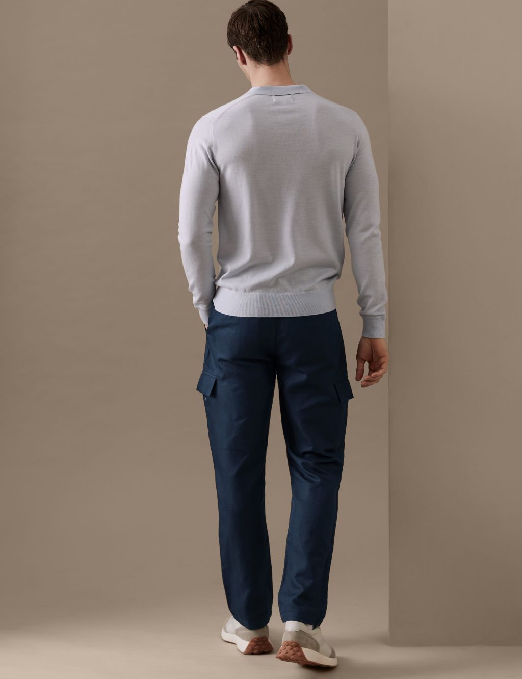Regular Fit Linen Blend Cargo Trousers image 5
