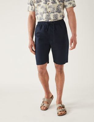 

Mens M&S Collection Linen Blend Elasticated Waist Chino Shorts - Navy, Navy
