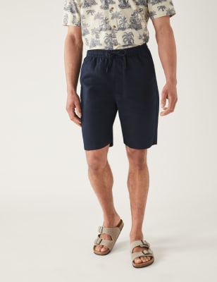 

Mens M&S Collection Chino-Shorts aus Leinenmischgewebe mit Dehnbund - Navy, Navy