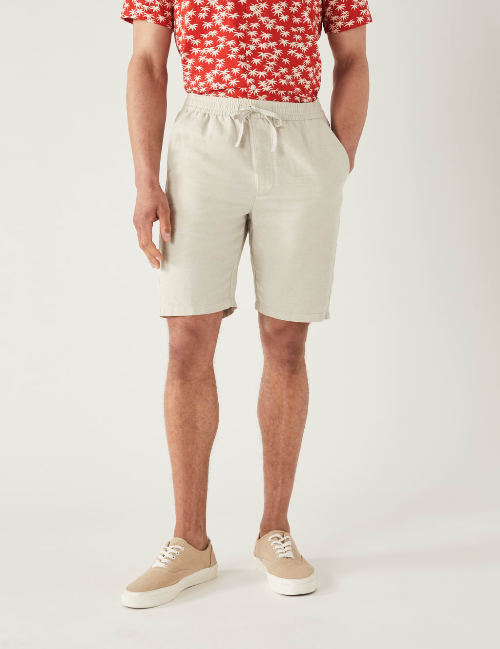 Linen Blend Elasticated Waist Chino Shorts image 1