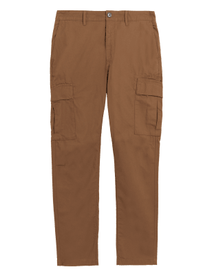 

Mens M&S Collection Slim Fit Pure Cotton Ripstop Cargo Trousers - Sand, Sand