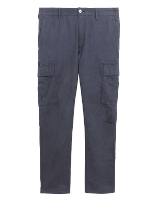 

Mens M&S Collection Slim Fit Pure Cotton Ripstop Cargo Trousers - Dark Grey, Dark Grey