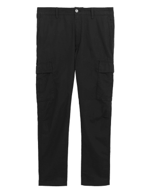 

Mens M&S Collection Slim Fit Pure Cotton Ripstop Cargo Trousers - Black, Black