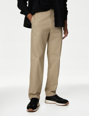 M&S Men's Regular Fit Ripstop Textured Stretch Chinos - 3229 - Neutral Brown, Neutral Brown,Navy