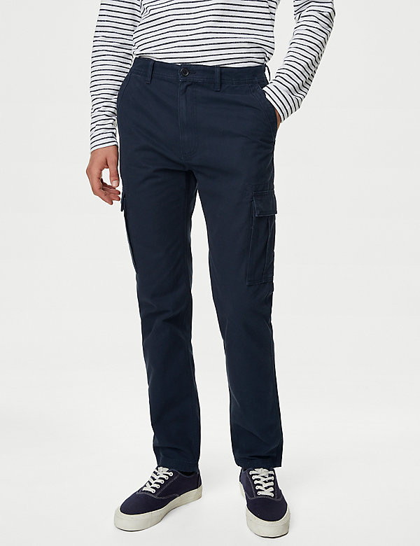 Tapered Fit Pure Cotton Cargo Trousers - FI