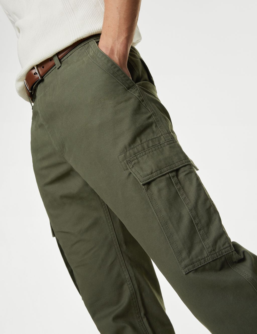 Tapered Fit Pure Cotton Cargo Trousers image 4