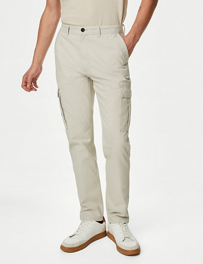 m&s collection tapered fit pure cotton cargo trousers - 4229 - ecru, ecru