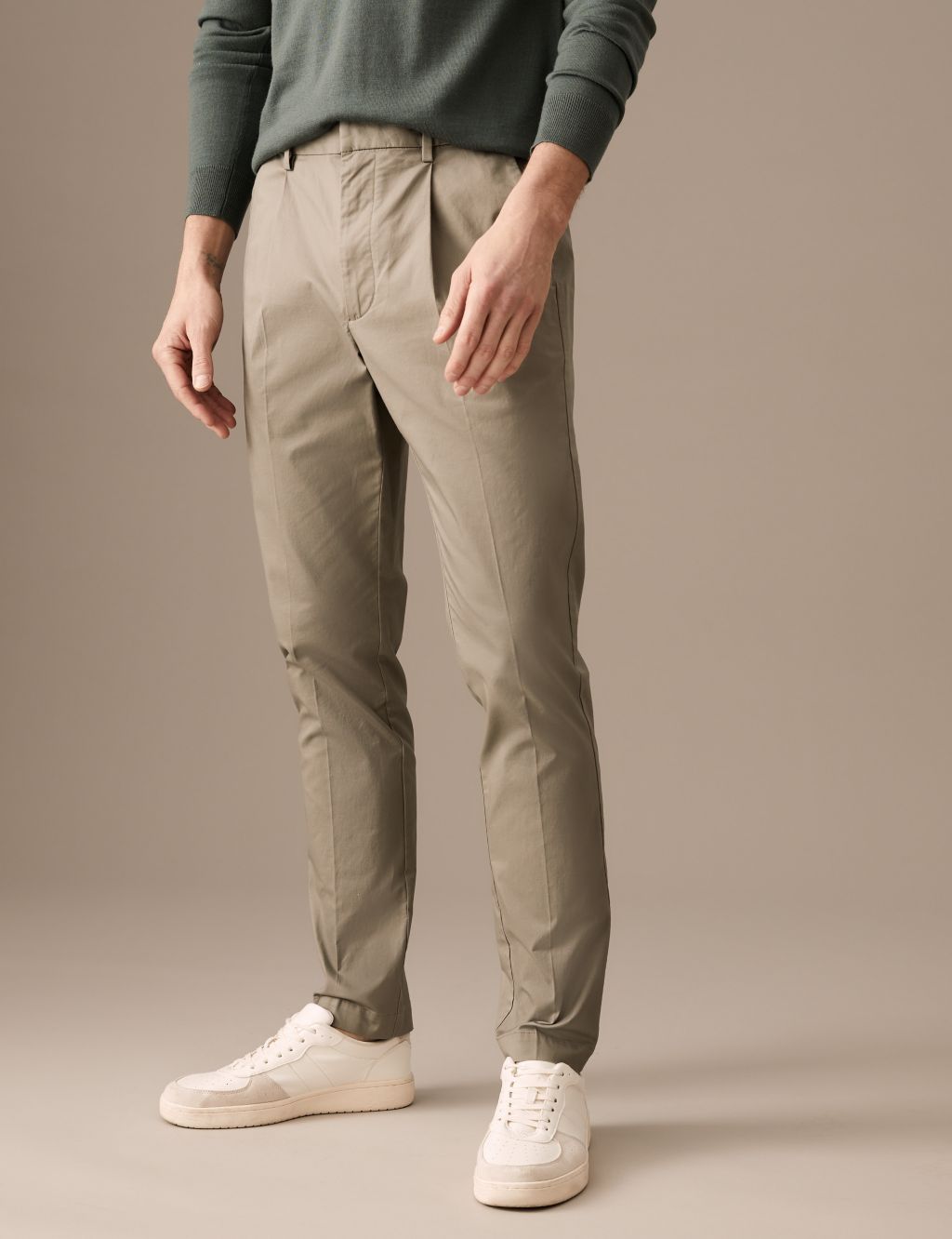 Tapered Fit Pleat Front Stretch Chinos image 2