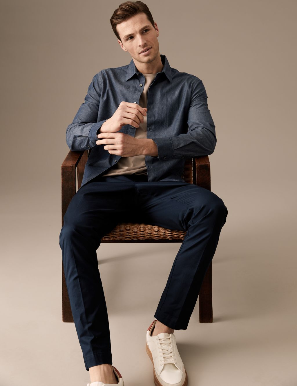 Tapered Fit Pleat Front Stretch Chinos image 1