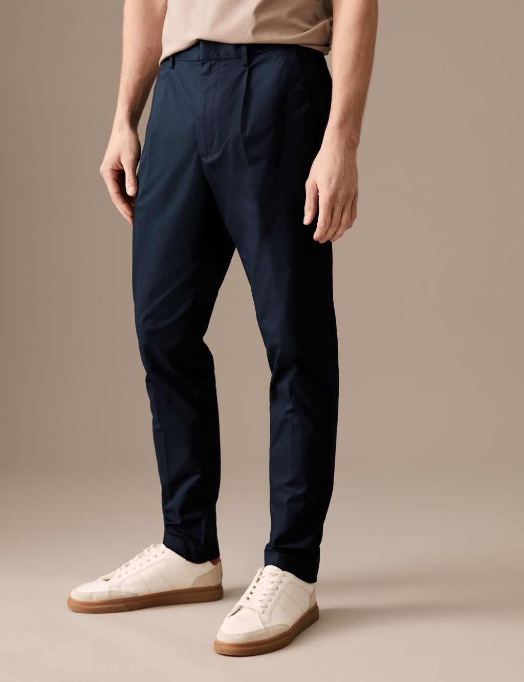 Tapered Fit Pleat Front Stretch Chinos image 2