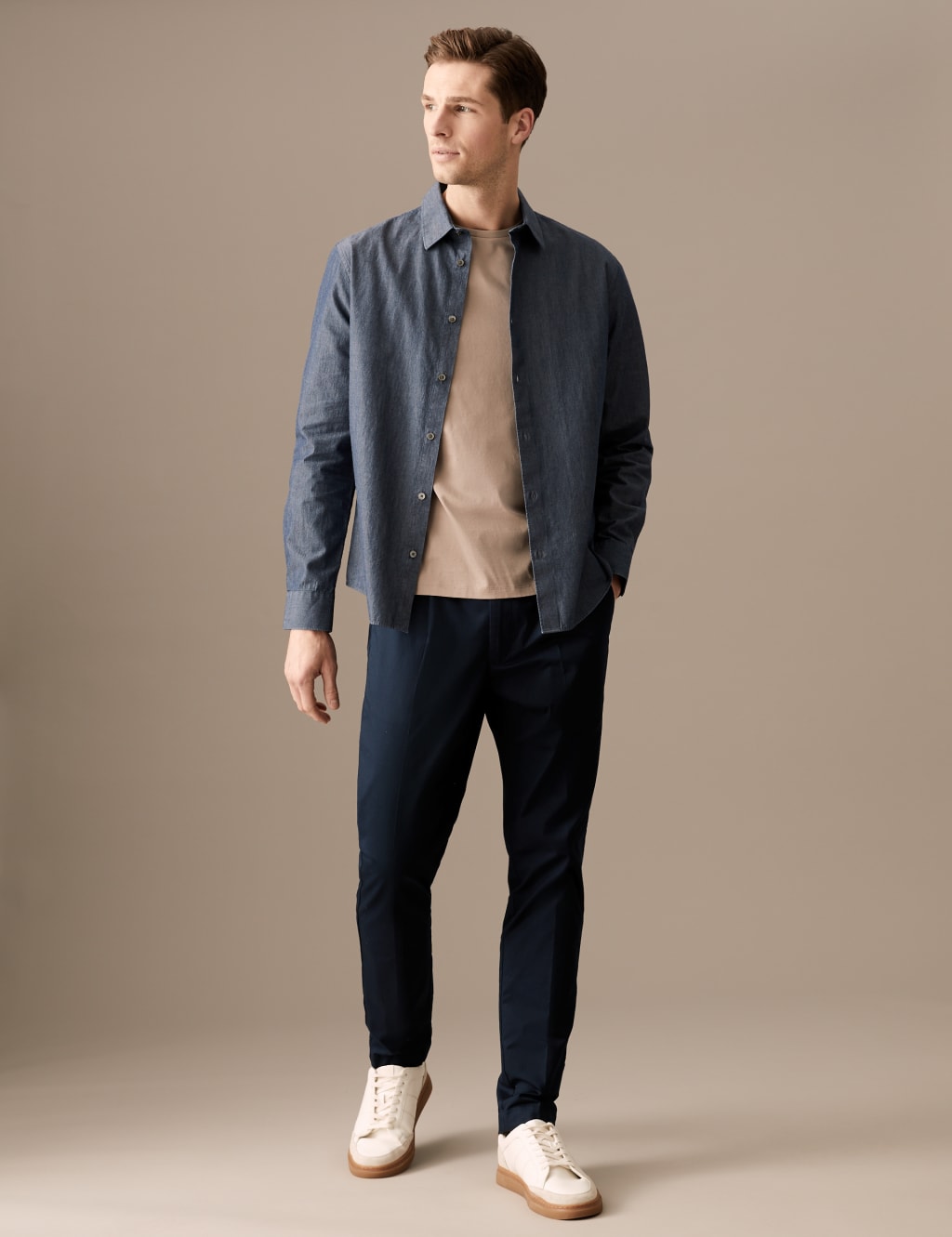 Tapered Fit Pleat Front Stretch Chinos image 3