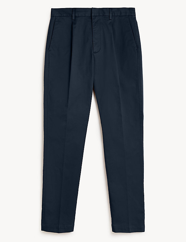 Tapered Fit Pleat Front Stretch Chinos - BE