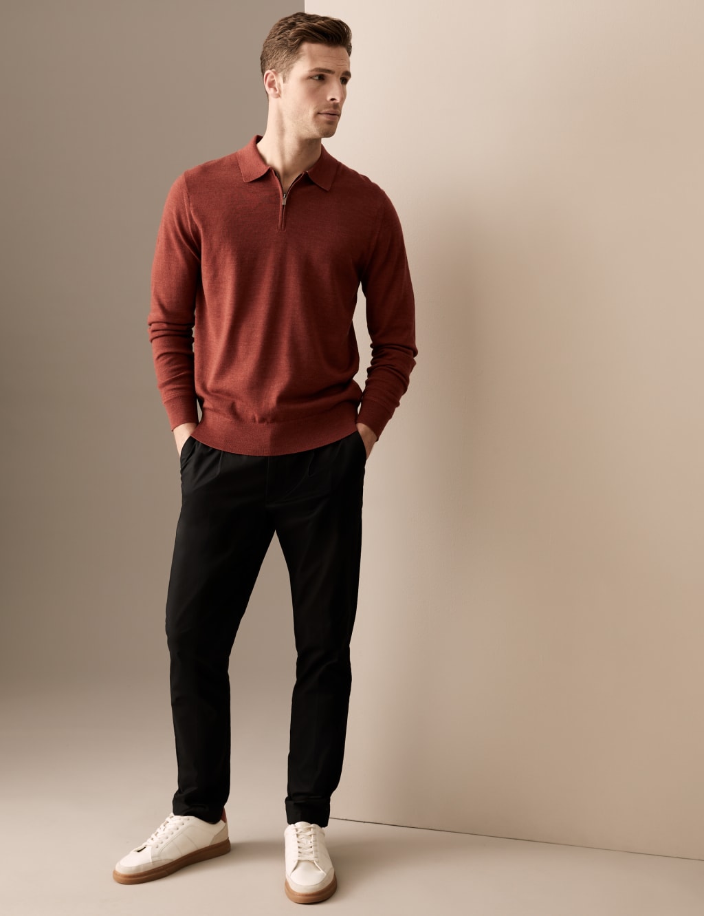 Tapered Fit Pleat Front Stretch Chinos image 1