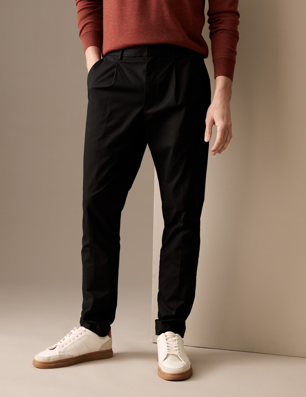 Tapered Fit Pleat Front Stretch Chinos image 2