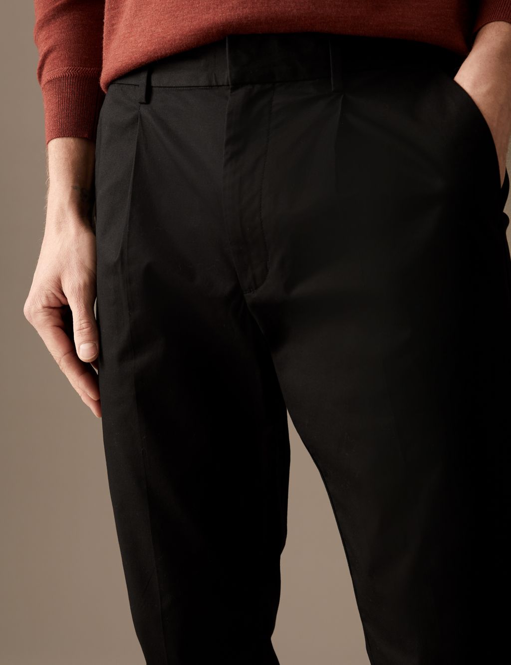Tapered Fit Pleat Front Stretch Chinos image 3