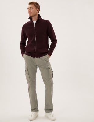 

Mens M&S Collection Gerade geschnittene Cargo-Hose aus reiner Baumwolle mit Elastik - Stone, Stone