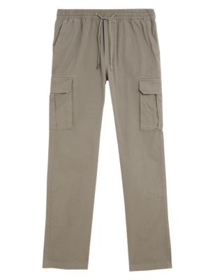 M&S Mens Pure Cotton Straight Fit Elasticated Cargo Trousers