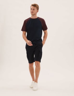 

Mens M&S Collection Pure Cotton Elasticated Cargo Shorts - Navy, Navy