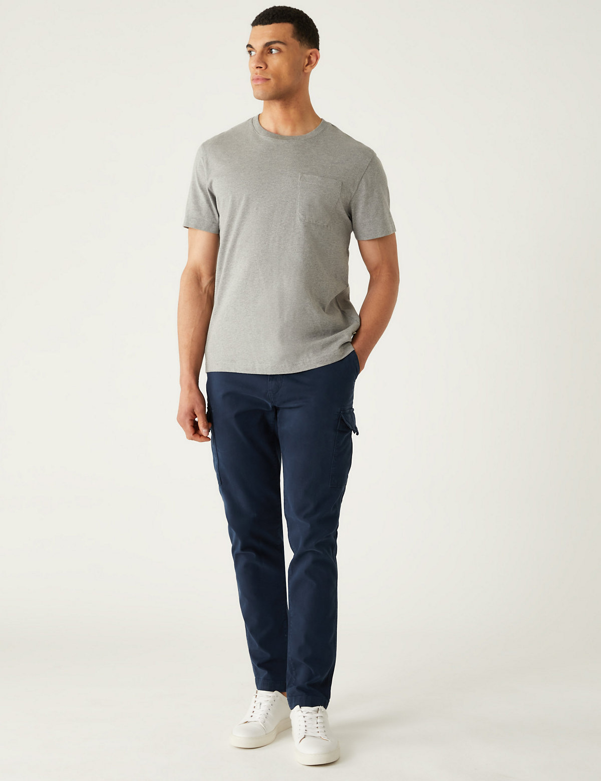 Slim Fit Textured Stretch Cargo Trousers