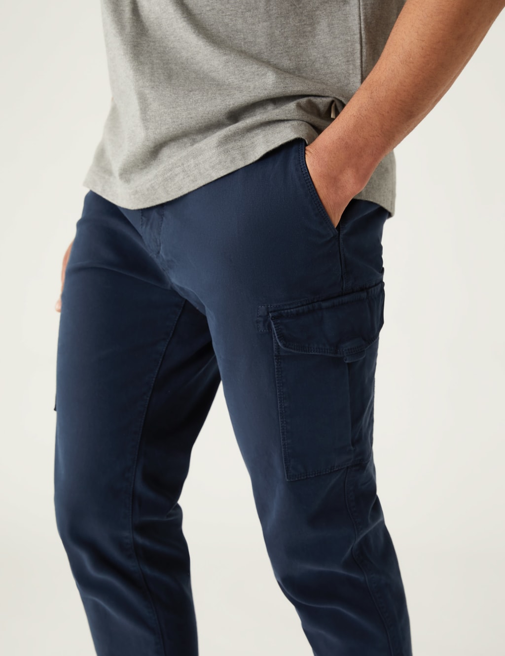 Slim Fit Textured Stretch Cargo Trousers image 3
