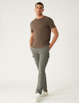 Slim Fit Textured Stretch Cargo Trousers