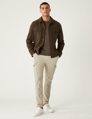 Slim Fit Textured Stretch Cargo Trousers