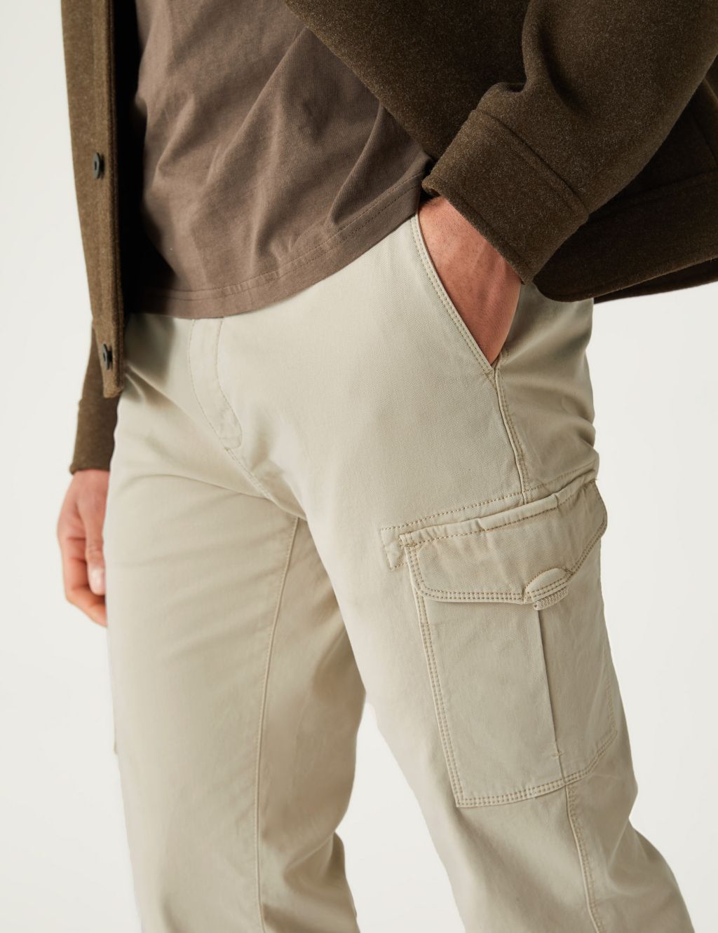 Slim Fit Textured Stretch Cargo Trousers image 2