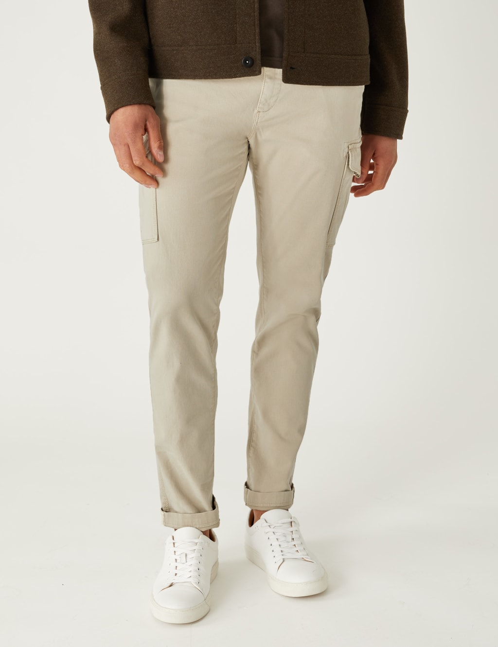 Slim Fit Textured Stretch Cargo Trousers image 4
