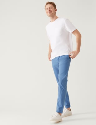 

Mens M&S Collection Schmal geschnittene Hose mit Halbelastikbund - Light Blue, Light Blue