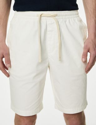 M&S Mens Pure Cotton Elasticated Waist Shorts - M - Ivory, Ivory,Medium Blue,Natural,Navy,Dark Green