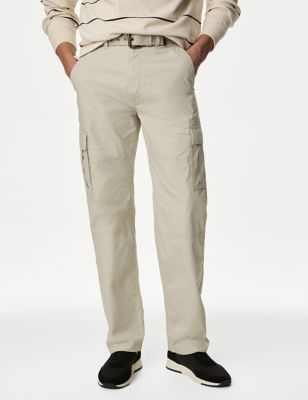 

Mens M&S Collection Loose Fit Belted Ripstop Textured Cargo Trousers - Light Stone, Light Stone