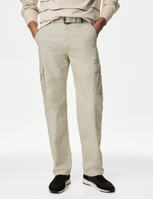 Loose Fit Belted Ripstop Textured Cargo Trousers - JE