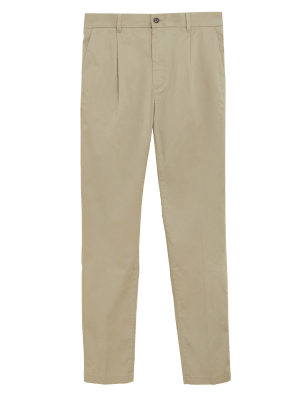 

Mens M&S Collection Tapered Fit Super Lightweight Pleated Chino - Stone, Stone