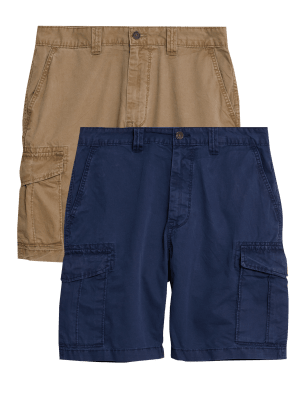 

Mens M&S Collection 2 Pack Pure Cotton Cargo Shorts - Stone/Navy, Stone/Navy