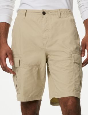 M&S Mens Pure Cotton Cargo Shorts - 30 - Sand, Sand,Khaki Mix,Washed Green,Navy,Light Grey