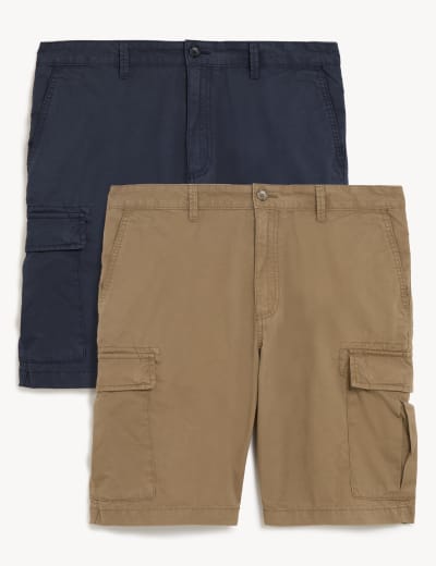 2pk Pure Cotton Cargo Shorts