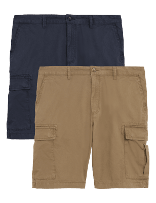 

M&S Collection Pack de 2 pantalones cortos cargo 100% algodónMens - Stone Mix, Stone Mix