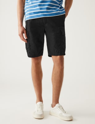 

Mens M&S Collection Pure Cotton Elasticated Waist Cargo Shorts - Black, Black