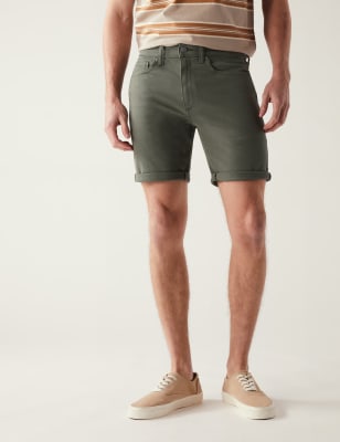 

Mens M&S Collection Tea Dyed Stretch Denim Shorts - Khaki, Khaki