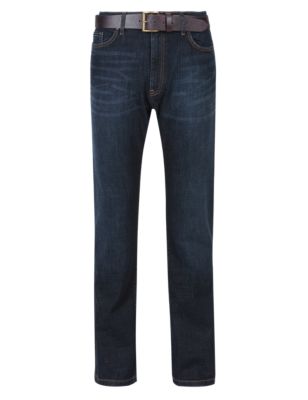 Straight Fit Belted Jeans with Stormwear™ | M&S Collection | M&S