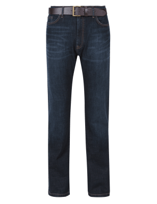 Straight Fit Belted Jeans with Stormwear™ | M&S Collection | M&S